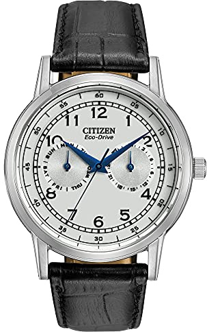 Citizen Men's Eco-Drive Corso Classic Watch in Stainless Steel with Black Leather Strap, Ivory Dial, 42mm (Model: AO9000-06B)