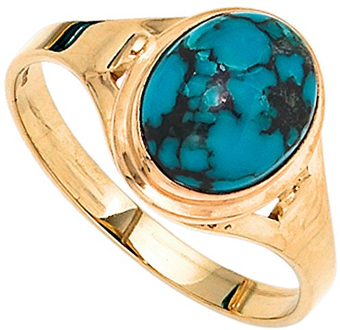 Jobo Damen-Ring breit aus 14 Karat 585 Gold mit Türkis Oval Größe 54