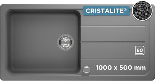 SCHOCK Granitspüle Formhaus D-100L Croma I Einbauspüle für 60 cm Unterschrank I Küchenspüle mit Abtropffläche I CRISTALITE Spüle hitzebeständig kratzfest I Design Spüle schwarz robust & pflegeleicht