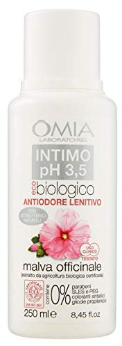 Omia, Sapone Intimo Eco Bio Ph 3.5 Malva Officinalis, Detergente Intimo con Azione Rinfrescante - Indicato per Donne e per Combattere gli Odori Intensi - Dermatologicamente Testato, Nichel Free, 250ml