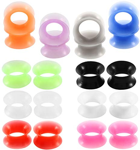 HuaCan 20 Stück Silikon Flesh Tunnel set Ultra-Soft Superdünn Klassisch Rein Farbenspiel Double Flared Tunnel Plug Punk Unisex