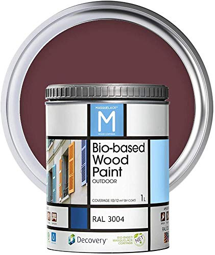 Pintura para Madera Exterior - Color Rojo - RAL 3004 - Formato de 1 Litro - Protege del Agua, la Humedad y los Rayos UV - Pintura Ecológica de Alta Cobertura y Acabado Semimate - Secado Rápido