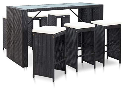 Tidyard 7-tlg. Gartenbar-Set mit Auflagen Theke Bar Tresen Gartentheke Bartisch Stehtisch Barhocker Barstuhl Gartenmöbel Sitzgruppe Poly Rattan Schwarz