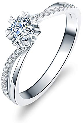 Beydodo Ring Platin, Ehering Blume Solitär Ring Rund Diamant 0.4ct Verlobungsringe für Damen Gr. 58 (18.5)