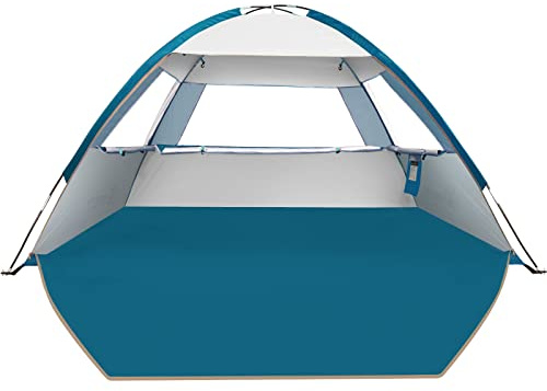 COMMOUDS Beach Tent for 3-4 Person, UPF 50+ Beach Shelter, Lightweight & Easy Set Up and Carry Family Sun Shade Tent Event Shelter for Camping, Fishing, Picnic, Outdoor