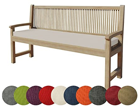 chilly pilley Cojín para banco, cojín acolchado para banco con trabillas, cojín para banco de jardín (110 x 40 x 5 cm, color crema)