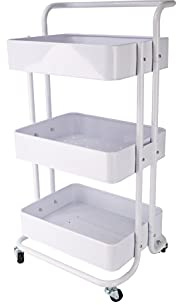 ECHTWERK Servierwagen aus pulverbeschichtetem Metall – Mobiler Küchenwagen mit 3 Ebenen, Rollen & Schiebegriff - Allzweck‑ & Werkzeugwagen für Küche/Bad/Büro, White-Edition, 43×32×86 cm