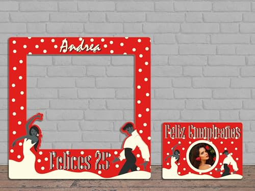Oedim Photocall + Cartel Feliz Cumpleaños Flamenco Personalizado 100x100cm, 61x43cm, photocall Decorativo para cumpleaños, decoración para Eventos