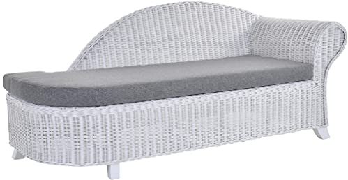 Krines Home Rattan Recamiere Elegance Rattanliege Chaiselongue Lounge Liege mit Polster (Weiss, Rechts)