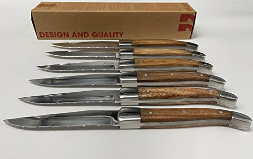 Comas Alps - Juego de 6 cuchillos para carne (acero inoxidable, mango de madera)