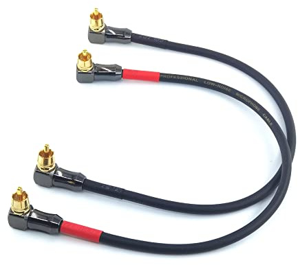 WJSTN-061 90 Degree Right Angle RCA Cable Male to Male Subwoofer Cable Digital Coaxial Audio Cable for Home Theater, Sound Bar, TV,and More， 2Pack (1FT)