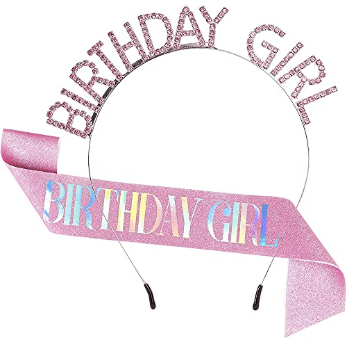 Corona de Cumpleaños,Birthday GirlTiara Corona de Diamantes,Banda de Cumpleaños para Decoración de Fiesta de Cumpleaños Mujer (Rosa)