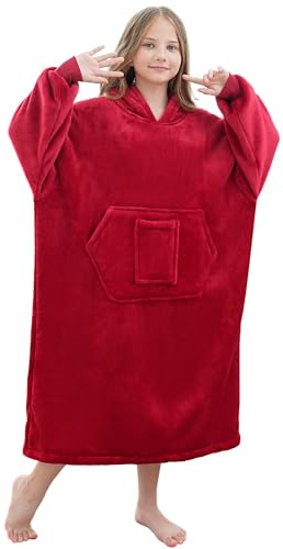 FUSSEDA Übergroße Tragbare Decke Sweatshirt, Super Dicke Warme Sherpa Fleece Kuscheldecke Hoodie mit Taschen und Ärmeln für Erwachsene und Kinder