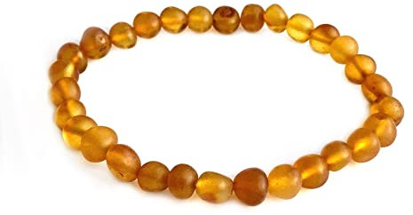 Pulsera de ámbar con perlas de ámbar D-7 mm, tamaño 18-19 cm, ámbar báltico no pulido en color caramelo mate, no prensado en calor, no sintetizado, 100% hecho a mano, 18 cm, Caucho Amber Caucho, Amber