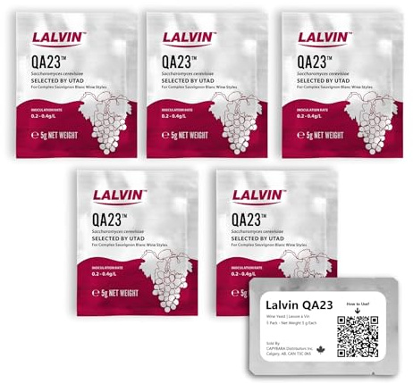 Lalvin Weinhefe QA23 (5 PK) - Verkauft von CAPYBARA Distributors Inc. | Für Wein, Cider, Met und Kombucha zu Hause, 5-g-Beutel, Saccharomyces cerevisiae
