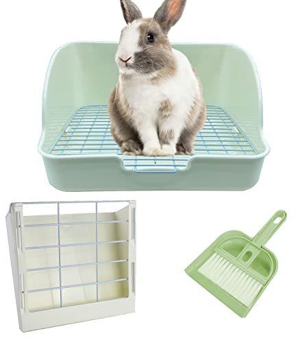 WEWAYKGJ Rabbit Litter Box for Cage Guinea Pig Hay Rack Feeder Rabbits Corner Litter Pan Potty Trainer Pet Toilet Square with Cleaning Set for Hamster, Guinea Pig, Ferret, Bird (White)