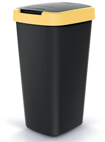 BirnePower Abfalleimer 25L mit Schwingdeckel Gelb – Mülleimer Compacta Q Kunststoff, Mülltrennsystem für Küche & Büro, Papierkorb mit 2-Wege-Öffnung (53x29x26 cm)