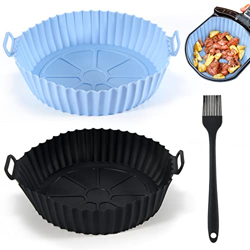 2 Pcs Silicone Teglia per Friggitrice Ad Aria con Pennello per Olio, 20.5CM Teglie per Friggitrice Ad Aria, Reusable Teglia in Silicone per Friggitrice Ad Aria per Forno ad Aria, Forni Microonde