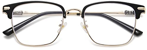 KOOSUFA Mode Blaulichtfilter Brille Brillengestelle Metallrahmen Dekobrille Herren Damen Brillenfassung Nerdbrille Hornbrille Ohne Sehstärke Schwarz Gold