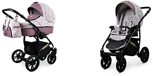 BabyLux Miracle 2-in-1 Baby Kinderwagen Tief und Kinderwagen mit Zubehör Verstellbar und faltbar Aluminium Konstruktion Wasserdicht Nicht abnehmbare Räder Red Deluxe