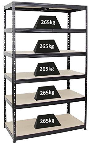 PROREGAL Schwerlastregal Giant Tiger HxBxT 200x120x60 cm Fachlast 265kg, 6-Ebenen, Gesamtlast 1590 kg, Schwarz, Kellerregal, Steckregal, Garagenregal, Lagerregal
