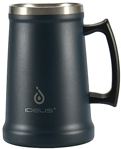 Ideus Insulated Beer Stein, 710/1000ml Stainless Steel Double Walled Beer Mug Giant Bar Drinkware Metal Beer Cup with Big Grip Handle for Party bar and Gathering (Navy Blue 1000ml)