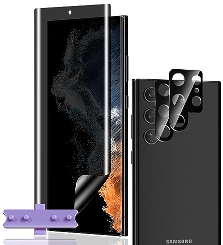Phlleyaa Protector de Pantalla para Samsung Galaxy S22 Ultra,Anti Espía TPU Película Protectora 1 Pack y Protector de Lente de Cámara 2 Pack,Fácil de Instalar Anti Espía Pantalla para Galaxy S22 Ultra