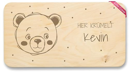 Frühstücksbrettchen Holz Natur - Bär Tier Motiv Bären Kinder Geschenk mit Name - 22x12 - Holz - personalized cutting board geschenke bärchen bear aus boards personalisierte teddy tiere wooden