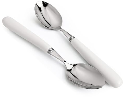 MEIYAHOME 20cm 8inch Fine Dinner Spoon with Round Edge Quality 18-10 Stainless Steel White Ceramic Handle,Soup Spoons Mirror Polishing Cutlery, Main Meal Spoon sus304 Table Spoons (2 Pcs)