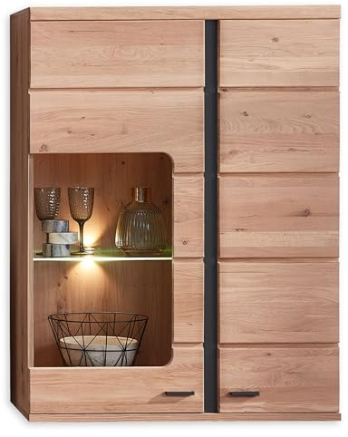 Hängevitrine in Altesche massiv, Old Artisan Oak Optik FSC-Zertifiziert - Moderner Hängeschrank mit LED-Beleuchtung und viel Stauraum - 90 x 120 x 38 cm (B/H/T)