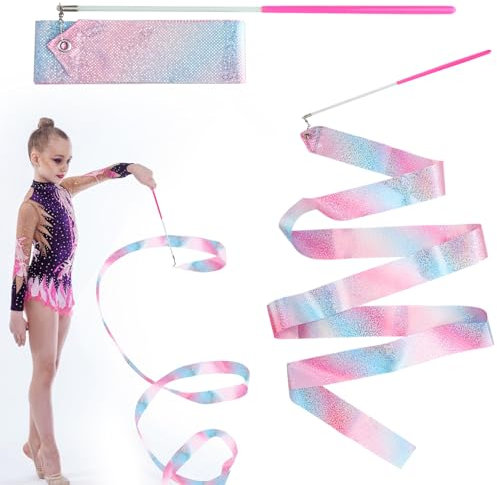 Nazaz 2 Stück Tanzband Gymnastikband Mit Stab Geeignet, 200cm Gymnastikband Kinder Tanzen Streamer Rhythmische Sportgymnastik Band Tanzbänder für Künstlerische Tanztraining Baraufführung