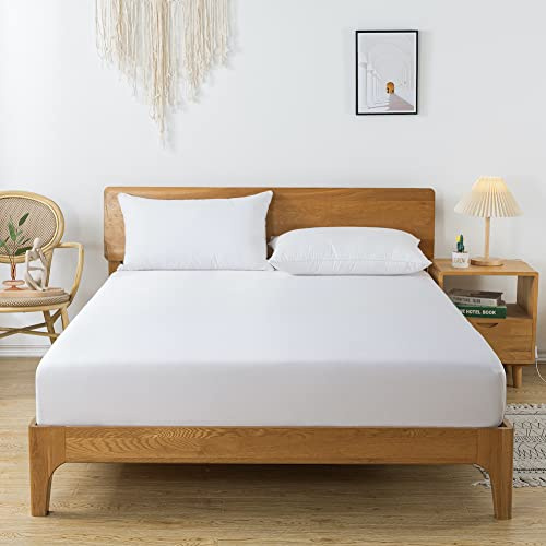 bienDo Spannbettlaken 140x200 cm, Weiß, Bambus - Veganer Seide, Extra Tief 35CM Steghöhe für Boxspringbetten, Allergiker, Weich Spannbetttuch Für Doppelbetten