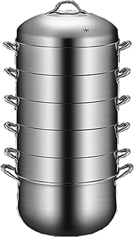 ANSNOW Stock Pot Double Boiler/Glass Lid, Stainless Steel Steamer, 6 Tier Steamer, Steamer Insert, Pan Cook Steamer Pan Large Soup Pot for Cooking, Silver