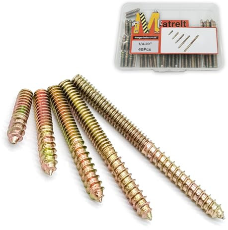 Matrelt 40 Pack 1/4-20 Hanger Bolts 5Sizes 1-3 Inch Double Headed Bolts Wood Dowel Screw Self-Tapping Screw for Wood Furniture Screws Wood Screws Double Screw Threaded Rods Bolt