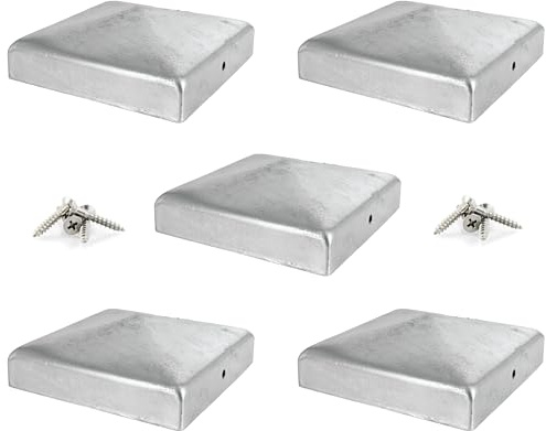 IRONTITE® 5 Pack Metal Fence Post Caps 4x4 Galvanised, Newel Post Cap Fence Toppers to Suit 100mm (4) Square Fence Newel Posts. Protect Your Posts with This Pyramid Fence Post Protector (GALV)