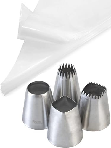 Big Piping Tips and Bags,Eclair Macaron Icing Tips with 18-Inch Pastry Bags for Frosting Cake Decorating Silver