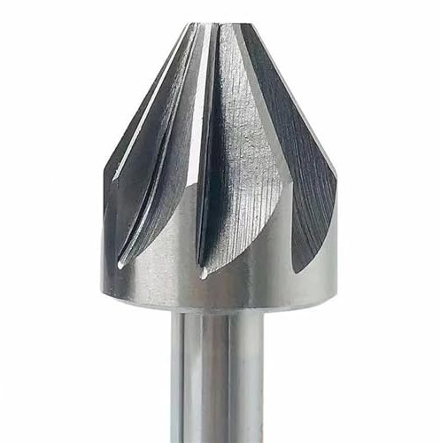 1 pièces HSS foret à fraiser 6-50mm de diamètre 60 degrés chanfrein fraise foret 6/8 flûte chanfrein fraise en bout métal chanfreinage foret coupe-trou(Size:22mm(60 degrees))