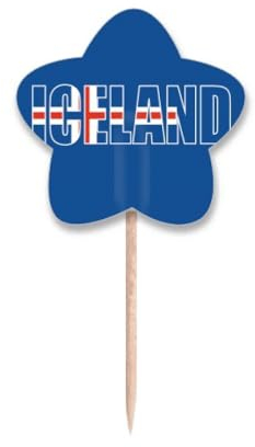 Palillos de dientes con nombre de bandera de Islandia, etiqueta de estrella, palillos para cupcakes