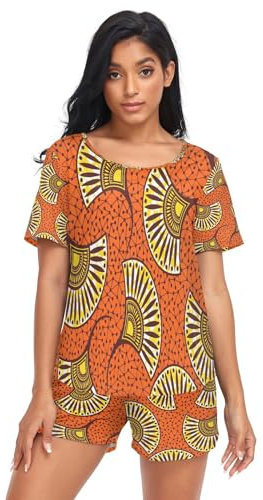 HMZXZ Damen Schlafanzug-Set Abstrakt afrikanisch Sommer Pyjama Woman Set,Ethnisch Loungewear und Shorts Lounge Set Sleepwear Nachtwäsche
