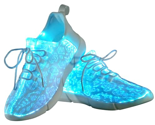 Shinmax Scarpe a LED da uomo e da donna, 11 colori USB, ricaricabili, con suola luminosa per compleanni, bianco, 44 EU