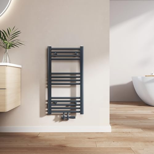EMKE Radiador Toallero 750x400 mm, Radiador de Baño con Conexión Central, Calentador de Toallas, Secador de Toallas, Radiador de Baño, Antracita 244W