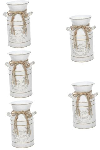 Cabilock 5 Pièces Vase Seau en Étain Vase Pot à Lait Maison De Fée Artificiel Décoratif Pot à Lait Ancien Primitif Seau Français Vases à Lait pour Fleurs Petit Seau Fer Galvanisé Blanche