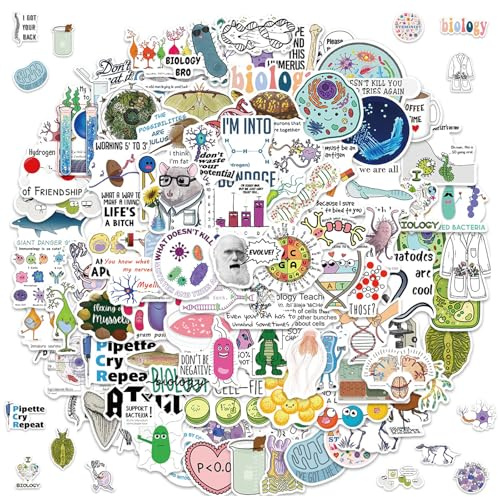 100 Stück Biologie Labor Aufkleber, Physik Biologie Aufkleber | Biologie Sticker, Student Wissenschaftlich Aufkleber, Laptop Vinyl Stickers Wasserdicht, für Jugendliche Kinder Erwachsene