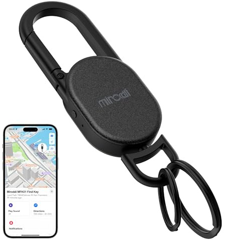 Keychain with Tracker, Men's Keychains Works with Find My App (iOS Only), Heavy Duty Metal Carabiner Car Key Chains with GPS Tracker, Anti-Lost Keyring Finder Locator, Rechargeable, Black