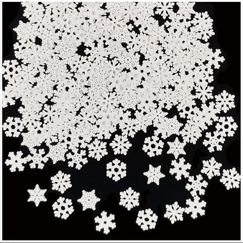 WANYI 100 Stück Weihnachtsdeko Schneeflocken Deko Holz Streudeko Weihnachten Winterdeko Tischdeko Weihnachten Konfetti Kleine Schneeflocke für DIY Handwerk Neujahr Christbaumschmuck (A)