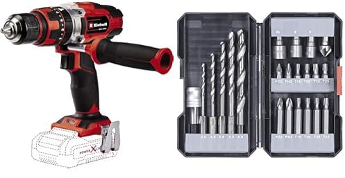 Einhell Taladradora atornilladora a batería TE-CD 18/48 Li-i-Solo Power X-Change (18V, engranaje de 2 velocidades, función de taladrado de percusión incluidasin batería)+Kit de brocas/ puntas