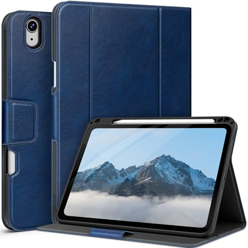 auaua Custodia per iPad Air 11 M2 2024/iPad Air 5a/4a generazione (2022/2020), con portapenne e tasca, angolo di digitazione Muti-Stand chiusura magnetica Auto Sleep/Wake (blu)