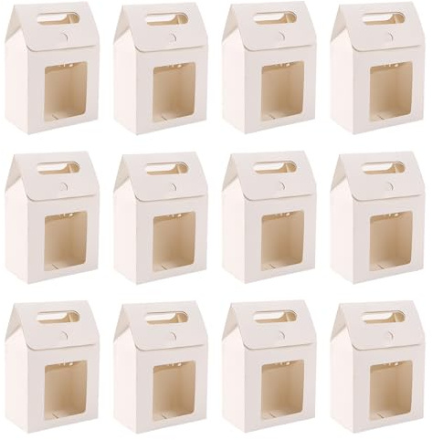 12 Stück Geschenktüte mit Fenster, Kraftpapier Verpackungsbeutel, Weiß Kraftpapiertüten, für Verpacken von Bankettgeschenken, Keksen und Süßigkeiten (Weiß)