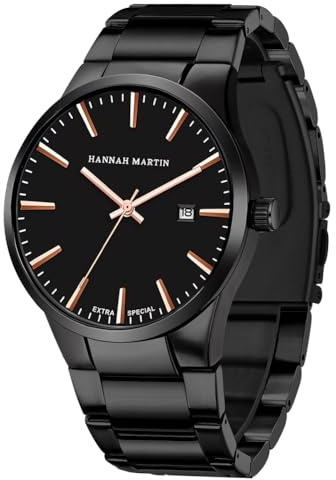 OFFCUP Herrklockor rostfritt stål analog datum armbandsur för män affärer vardagliga kvartsur mode jul tacksägelse gåvor, Guld klockhänder, Black-B, armband