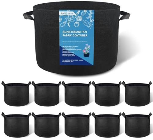 SunStream Pflanzsäcke 10 Stück 67 Liter 15 Gallonen für Kindergarten und Pflanzen, Pflanzsack aus Vliesstoff mit Griffen, Pflanzkübel für Tomaten Erdbeeren Paprika Karotten Blume